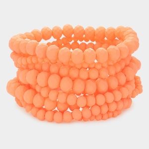 Orange Beaded 9 Piece Stacked Stretch Bracelets Statement Jewelry Accessories